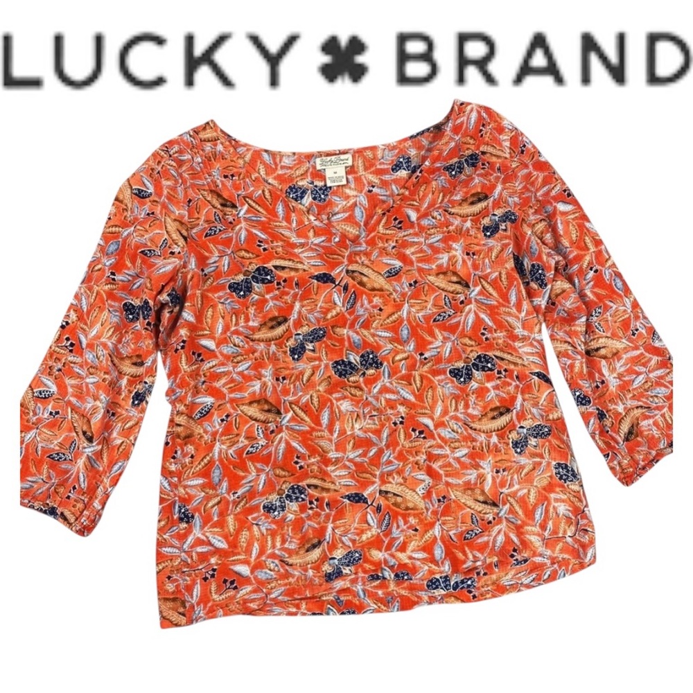 Lucky Brand 100% Cotton Orange Floral Top